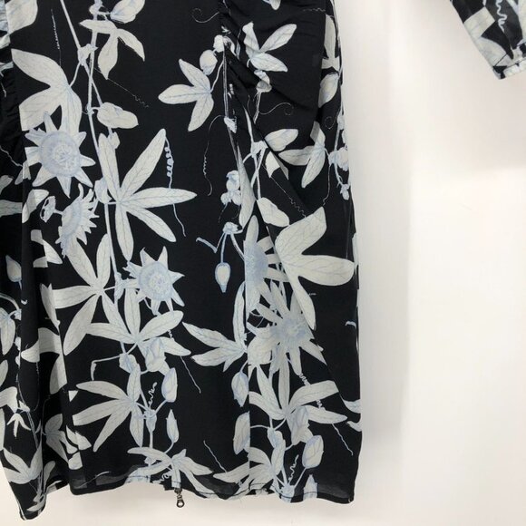 Whistles Silk Bodycon Long sleeve Black Blue Botanical floral Zipper back  Dress - Picture 11 of 16